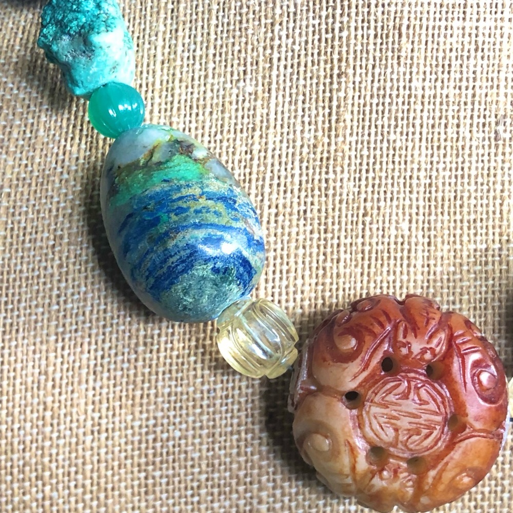Stephen Dweck Green and Blue Necklace with Bold Organic Design
